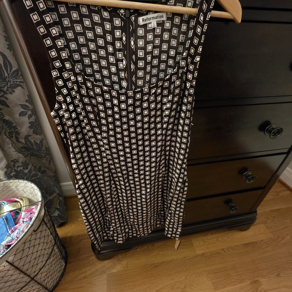Reformation Brown and White Patterned Dress